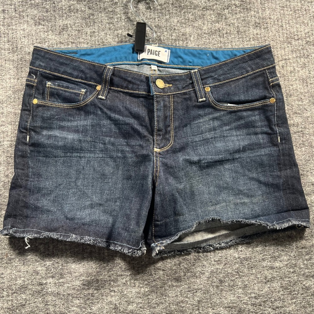 Paige Womens Dark Wash Frayed Hem Denim Cutoff Shorts Size 28